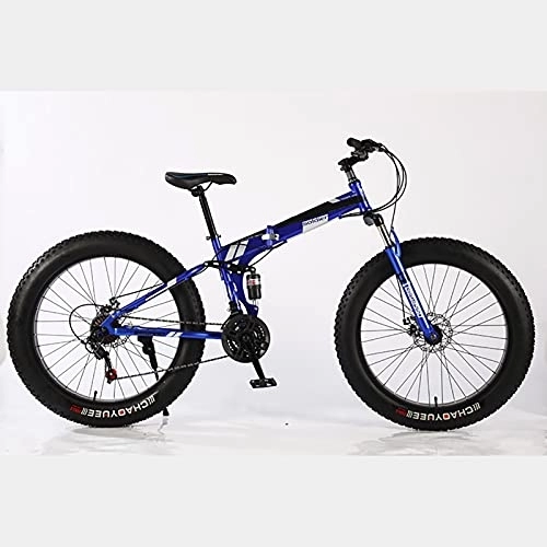 Fat Tyre Bike : ASPZQ 24 Inch Folding Snowmobile, Mountain Bike Variable Speed Dual Shock Absorber 4.0 Wide Fat Big Tire ATV, Blue