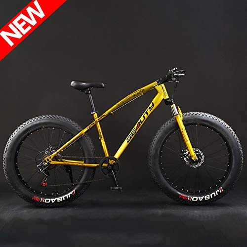 Fat Tyre Bike : ATGTAOS 26 Inch 21 Speed Fat Tire Mountain Trail Bike, Mountain Bike, Sand Bicycle, Snow Bike, Road Racing, Bicycle, Front and Rear Shock Absorption, Dual Disc Brake, Adult Boys Girls, Gold