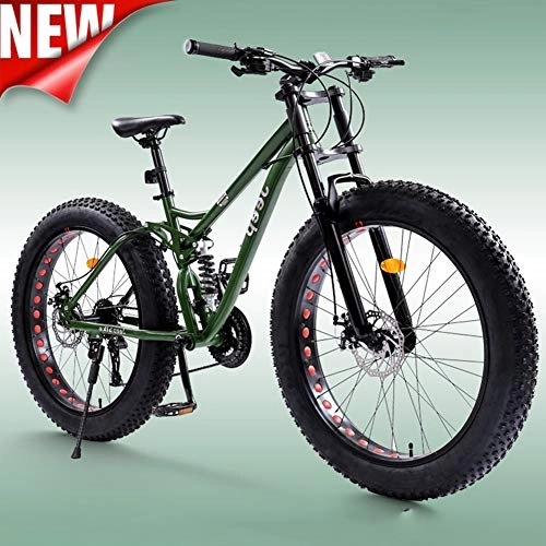 Fat Tyre Bike : ATGTAOS 26 Inch 21 Speed Fat Tire Mountain Trail Bike, Mountain Bike, Sand Bicycle, Snow Bike, Road Racing, Bicycle, Front and Rear Shock Absorption, Dual Disc Brake, Adult Boys Girls, Green