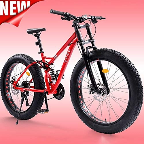 Fat Tyre Bike : ATGTAOS 26 Inch 21 Speed Fat Tire Mountain Trail Bike, Mountain Bike, Sand Bicycle, Snow Bike, Road Racing, Bicycle, Front and Rear Shock Absorption, Dual Disc Brake, Adult Boys Girls, Red