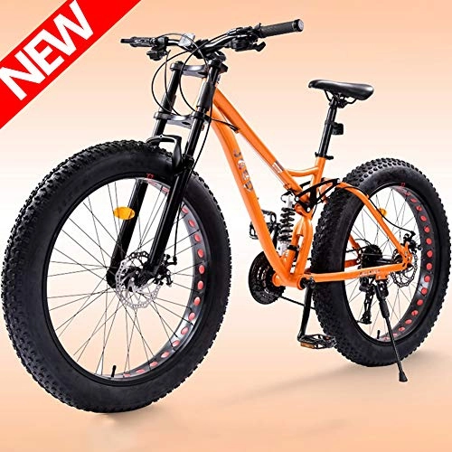 Fat Tyre Bike : ATGTAOS 26 Inch 21 Speed Mountain Bike, Fat Tire Mountain Trail Bike, Sand Bicycle, Snow Bike, Road Racing, Bicycle, Front and Rear Shock Absorption, Dual Disc Brake, Adult Boys Girls, Yellow