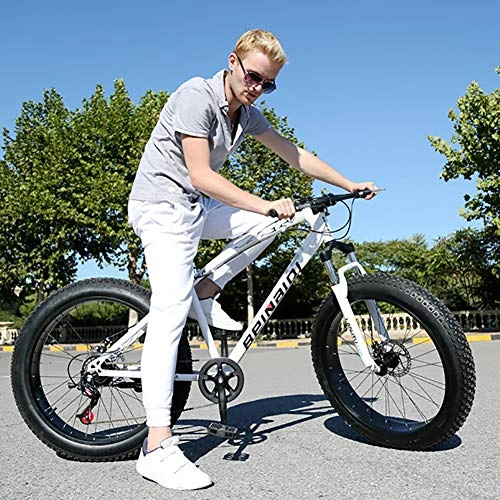 Fat Tyre Bike : AURALLL Adult's Mountain Bikes, Mountain Fat Tire Bike Bicycle Student Outdoors Mountain Shock-Absorbing Bicycle with Adjustable Seat 24 / 26 Inch 7-Speed, White, 7speed 26 inch