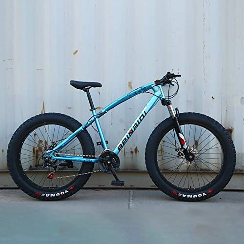 Fat Tyre Bike : AURALLL Lightweight Fat Tire Bike Outroad Mountain Bike Carbon Steel Mountain Bike - Simple Style for, Blue, 7speed 26 inch