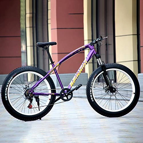Fat Tyre Bike : AURALLL Lightweight Fat Tire Bike Outroad Mountain Bike Carbon Steel Mountain Bike - Simple Style for, Purple, 7speed 24 inch
