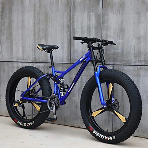 Fat Tyre Bike : AURALLL Mountain Bikes, All Terrain Mountain Bike, Dual Suspension Frame And Suspension Fork Fat Tire Mountain Bike, 24" 26 Inch, Blue, 26 inch 21 speed