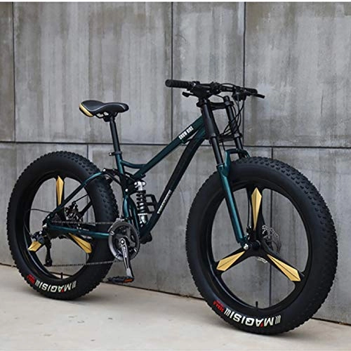 Fat Tyre Bike : AURALLL Mountain Bikes, All Terrain Mountain Bike, Dual Suspension Frame And Suspension Fork Fat Tire Mountain Bike, 24" 26 Inch, Green, 26 inch 21 speed
