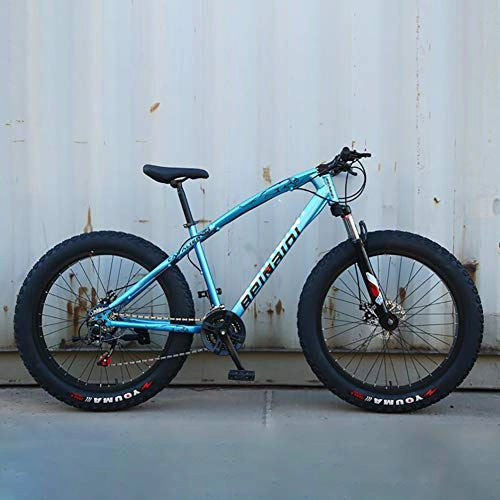 Fat Tyre Bike : AURALLL Mountain Bikes, Fat Tire Hardtail Mountain Bike, All Terrain Mountain Bike with Front Suspension Adjustable Seat(7-Speed 24" 26 Inch), Blue, 7speed 26 inch