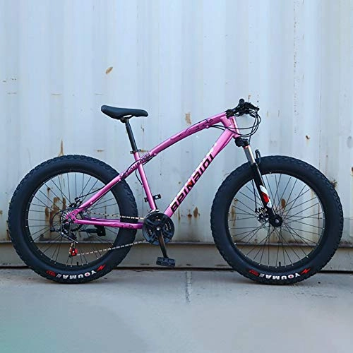 Fat Tyre Bike : AURALLL Mountain Bikes, Fat Tire Hardtail Mountain Bike, All Terrain Mountain Bike with Front Suspension Adjustable Seat(7-Speed 24" 26 Inch), Purple, 7speed 26 inch