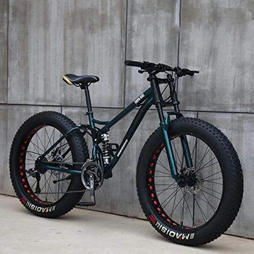 Fat Tyre Bike : AUTOKS Adult Mountain Bikes, 24 Inch Fat Tire Hardtail Mountain Bike, Dual Suspension Frame and Suspension Fork All Terrain Mountain Bike, Red, 27 Speed