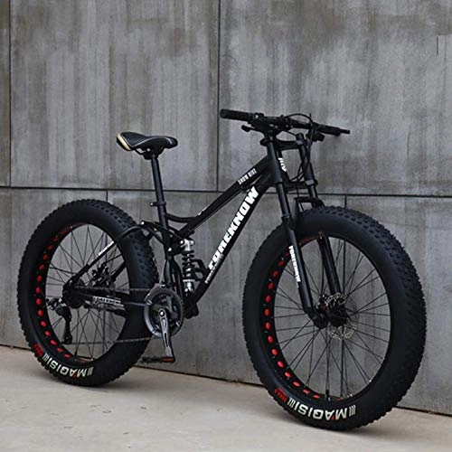 Fat Tyre Bike : AUTOKS Mountain Bicycle, 24" 26" Adult Mountain Bikes, 4.0 Fat Tire Dual-Suspension Mountain Bicycle, High-Carbon Steel Frame 21 / 24 / 27 Speed
