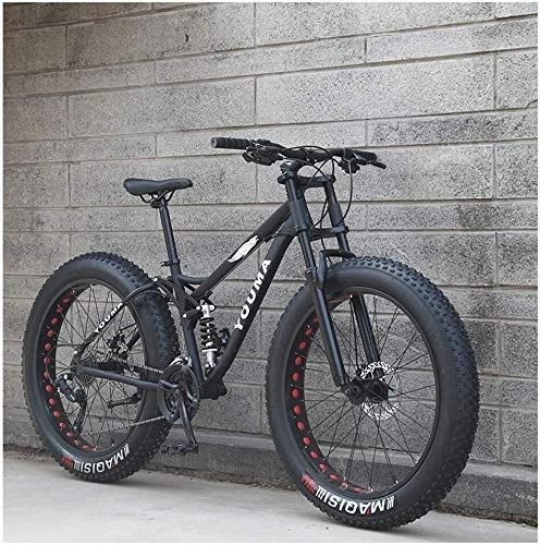 Fat Tyre Bike : AYHa 26 inch Mountain Bikes, Adult Boys Girls Fat Tire Mountain Trail Bike, Dual Disc Brake Bicycle, High-Carbon Steel Frame, Anti-Slip Bikes, Black, 24 Speed