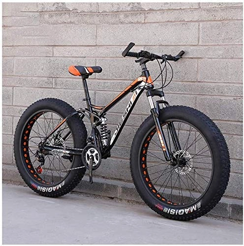 Fat Tyre Bike : AYHa Adult Mountain Bikes, Fat Tire Dual Disc Brake Hardtail Mountain Bike, Big Wheels Bicycle, High-Carbon Steel Frame, New Orange, 26 Inch 21 Speed