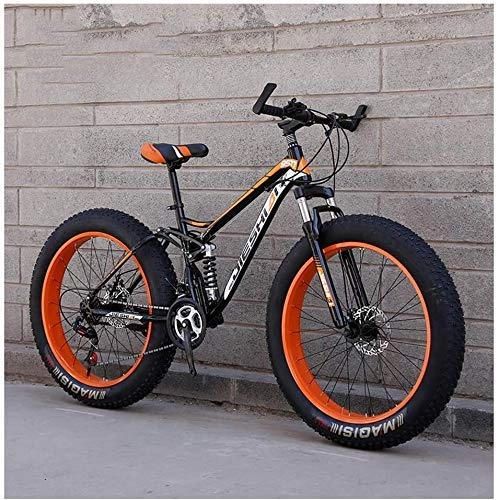 Fat Tyre Bike : AYHa Adult Mountain Bikes, Fat Tire Dual Disc Brake Hardtail Mountain Bike, Big Wheels Bicycle, High-Carbon Steel Frame, Orange, 26 Inch 21 Speed