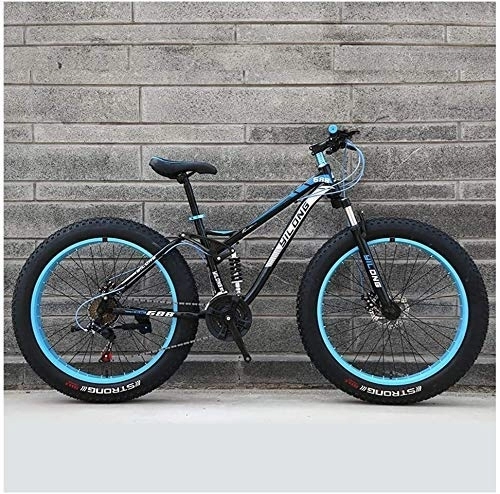 Fat Tyre Bike : AYHa Mens Womens Mountain Bikes, High-Carbon Steel Frame, Dual Disc Brake Hardtail Mountain Bike, All Terrain Bicycle, Anti-Slip Bikes, Blue, 24 Inch 27 Speed