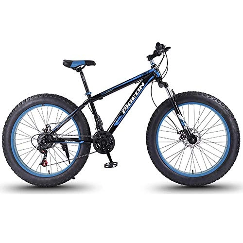 Fat Tyre Bike : AZYQ 24 Speed Mountain Bikes, 27.5 inch Fat Tire Mountain Trail Bike, High-Carbon Steel Frame, Men's Womens All Terrain Mountain Bike with Dual Disc Brake, Blue