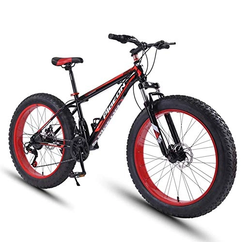 Fat Tyre Bike : AZYQ 24 Speed Mountain Bikes, 27.5 inch Fat Tire Mountain Trail Bike, High-Carbon Steel Frame, Men's Womens All Terrain Mountain Bike with Dual Disc Brake, Red
