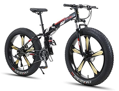Fat Tyre Bike : BaiHogi Professional Racing Bike, Mountain Bike Adult High Carbon Steel Frame Off-Road Beach Snowmobile 4.0 Fat Tire Folding Shock Absorbing Variable Speed Bicycle (Color : -, Size : -)