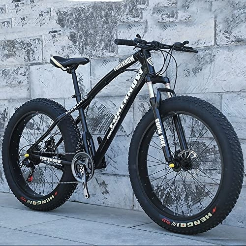 Fat Tyre Bike : Bananaww 20 / 24 / 26 * 4.0 Inch Thick Wheel Mountain Bikes, Adult Fat Tire Mountain Trail Bike, 7 / 21 / 24 / 27 / 30 Speed Bicycle, High-carbon Steel Frame, Dual Suspension Dual Disc Brake Bicycle, Dark Black