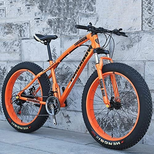 Fat Tyre Bike : Bananaww 20 / 24 / 26-inch Mountain Bike, 7 / 21 / 24 / 27 / 30 Speed Adult Fat Tire Mountain Trail Bike With High Carbon Steel Frame and Double Disc Brake, Front Suspension Men's Mountain Bicycles, Orange