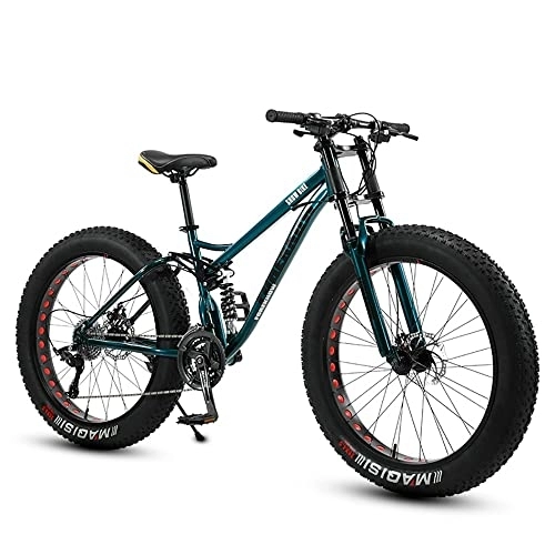 Fat Tyre Bike : Bananaww 24 / 26 x 4.0 Inch Thick Wheel Premium Mountain Bike - Adult Fat Tire Trail for Boys, Girls, Men and Women 7 / 21 / 24 / 27 / 30 Speed Gear, High-carbon Steel Frame, Dark Green, 24inch 7speed