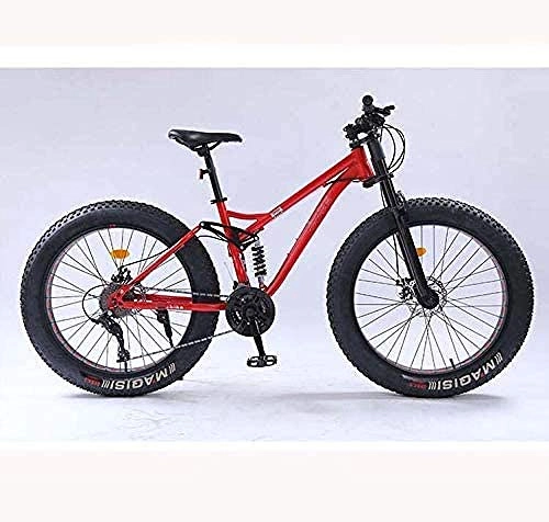 Fat Tyre Bike : baozge 26 inch Mountain Bikes Fat Tire MBT Bike Bicycle Soft Tail Full Suspension Mountain Bike High-Carbon Steel Frame Dual Disc Brake Red 24 Speed-27 speed_Red