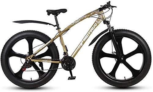 Fat Tyre Bike : baozge Adult Mens Fat Tire Mountain Bike Variable Speed Snow Beach Bikes Double Disc Brake Cruiser Bicycle 26 inch Magnesium Alloy Integrated Wheels Black 24 Speed-21 speed_Gold