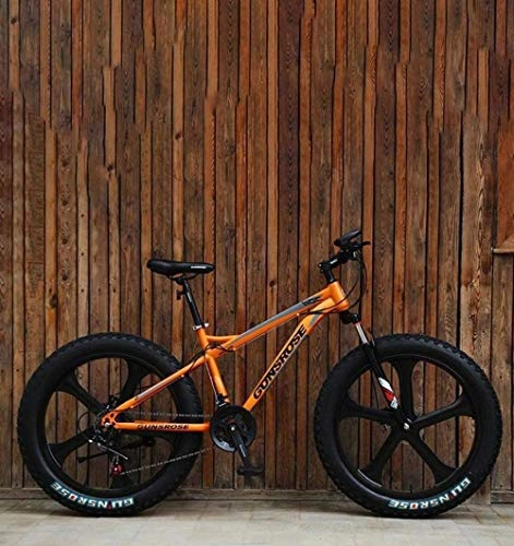 Fat Tyre Bike : baozge Fat Tire Adult Mountain Bike Double Disc Brake / High-Carbon Steel Frame Cruiser Bikes Beach Snowmobile Bicycle 26 inch Magnesium Alloy Integrated Wheels Green 21 Speed-24 speed_Orange