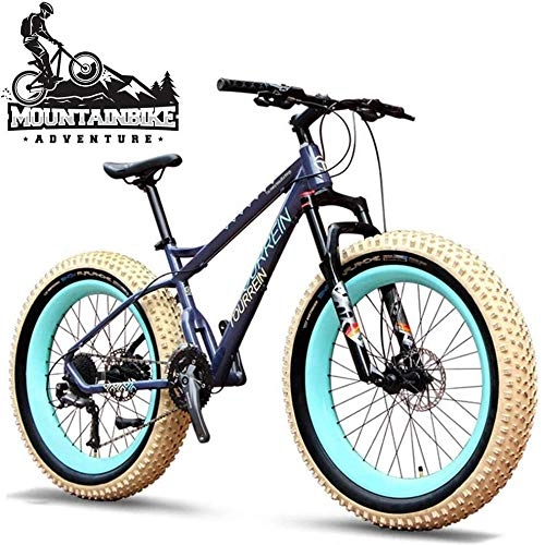 Fat Tyre Bike : baozge Fat Tire Hardtail Mountain Bike 26 Inch for Adult Men and Women Air pressure Front Suspension 27 Speed Mountain Trail Bikes All Terrain Bicycle with Dual Hydraulic Disc Brake Blue-Blue