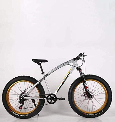 Fat Tyre Bike : baozge Mens Adult Fat Tire Mountain Bike Double Disc Brake Beach Snow Bicycle High-Carbon Steel Frame Cruiser Bikes 26 inch Wheels Red 7 Speed-21 speed_Grey