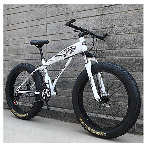Fat Tyre Bike : BCX Adult Mountain Bikes, Boys Girls Fat Tire Mountain Trail Bike, Dual Disc Brake Hardtail Mountain Bike, High-Carbon Steel Frame, Bicycle, Blue E, 26 inch 21 Speed, White a, 26 Inch 21 Speed