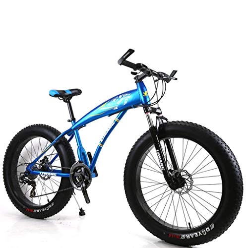 Fat Tyre Bike : Bdclr Suitable for height 57-69 inches, 21-speed snowmobile wide tire disc brakes shock absorber student bicycle mountain bike, Blue, 26inch