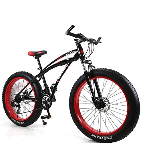 Fat Tyre Bike : Bdclr Suitable for height 57-69 inches, 7-speed snowmobile wide tire disc brakes shock absorber student bicycle mountain bike, Red, 24inch