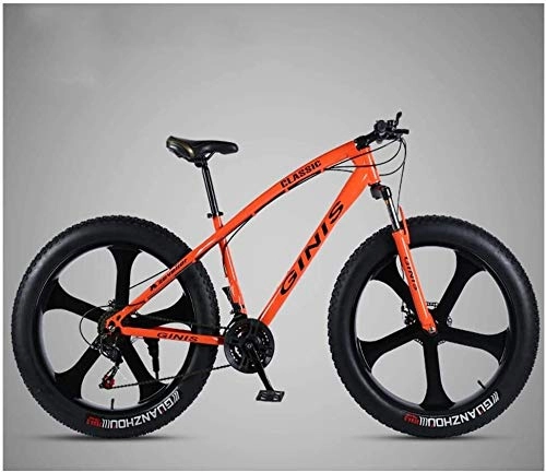 Fat Tyre Bike : Bike 26 Inch Mountain Bicycle, High-carbon Steel Frame Fat Tire Mountain Trail, Men's Womens Hardtail Mountain with Dual Disc Brake (Color : Orange, Size : 24 Speed 5 Spoke)