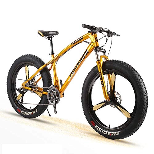 Fat Tyre Bike : Bike Adult Men and Women Mountain Cross Country Wide Tire Speed Student Disc Brakes Shock Absorber Bicycle-Gold_7 Speed