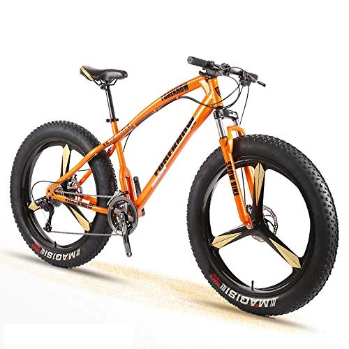 Fat Tyre Bike : Bike Adult Men and Women Mountain Cross Country Wide Tire Speed Student Disc Brakes Shock Absorber Bicycle-Orange_27 Speed