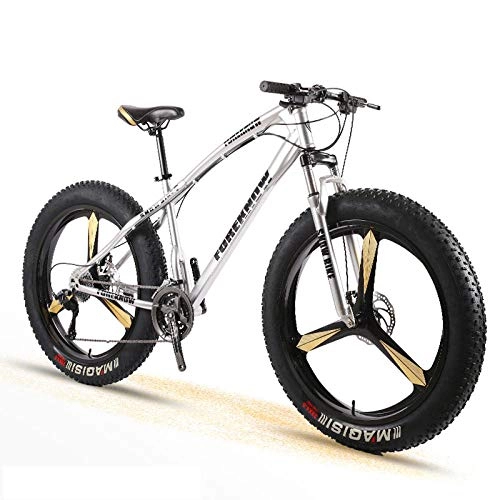 Fat Tyre Bike : Bike Adult Men and Women Mountain Cross Country Wide Tire Speed Student Disc Brakes Shock Absorber Bicycle-Silver_21 Speed