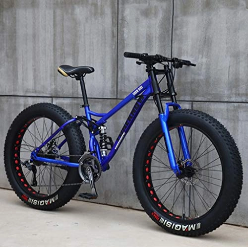 Fat Tyre Bike : Bike Adult Mountain, 24 Inch Fat Tire Hardtail Mountain, Dual Suspension Frame and Suspension Fork All Terrain Mountain (Color : Blue, Size : 24 Speed)