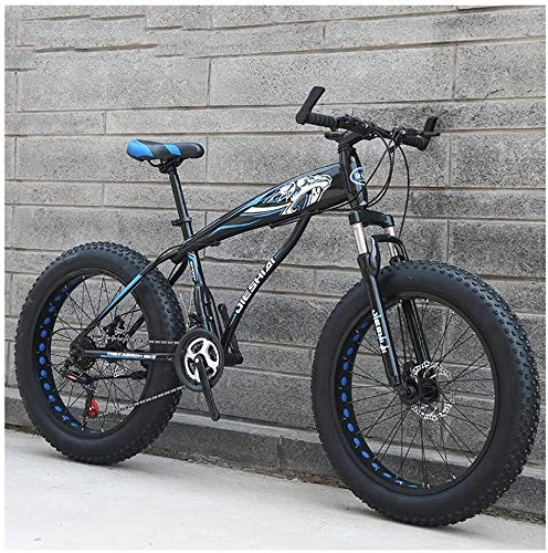 Fat Tyre Bike : Bike Adult Mountain, Boys Girls Fat Tire Mountain Trail, Dual Disc Brake Hardtail Mountain, High-carbon Steel Frame, Bicycle (Color : Blue C, Size : 24 Inch 27 Speed)