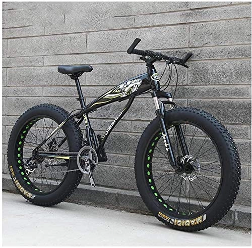 Fat Tyre Bike : Bike Adult Mountain, Boys Girls Fat Tire Mountain Trail, Dual Disc Brake Hardtail Mountain, High-carbon Steel Frame, Bicycle (Color : Yellow C, Size : 24 Inch 21 Speed)