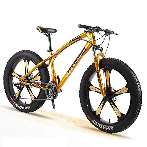 Fat Tyre Bike : Bike Bicycle Adult Men and Women Mountain Cross Country Wide Tire Speed Student Disc Brakes Shock 26 Inch Five Knife Wheel-Gold_24 Speed