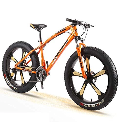 Fat Tyre Bike : Bike Bicycle Adult Men and Women Mountain Cross Country Wide Tire Speed Student Disc Brakes Shock 26 Inch Five Knife Wheel-Orange_21 Speed