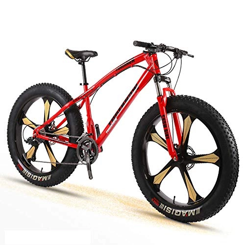 Fat Tyre Bike : Bike Bicycle Adult Men and Women Mountain Cross Country Wide Tire Speed Student Disc Brakes Shock 26 Inch Five Knife Wheel-Red_21 Speed