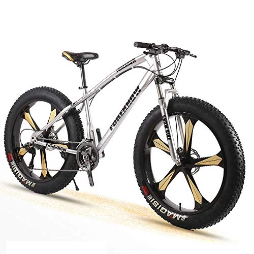 Fat Tyre Bike : Bike Bicycle Adult Men and Women Mountain Cross Country Wide Tire Speed Student Disc Brakes Shock 26 Inch Five Knife Wheel-Silver_27 Speed