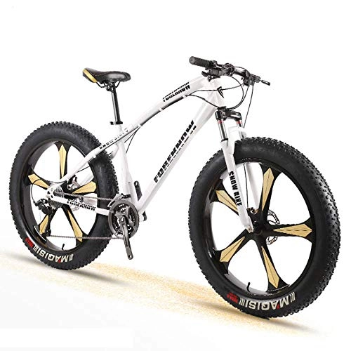 Fat Tyre Bike : Bike Bicycle Adult Men and Women Mountain Cross Country Wide Tire Speed Student Disc Brakes Shock 26 Inch Five Knife Wheel-White_27 Speed