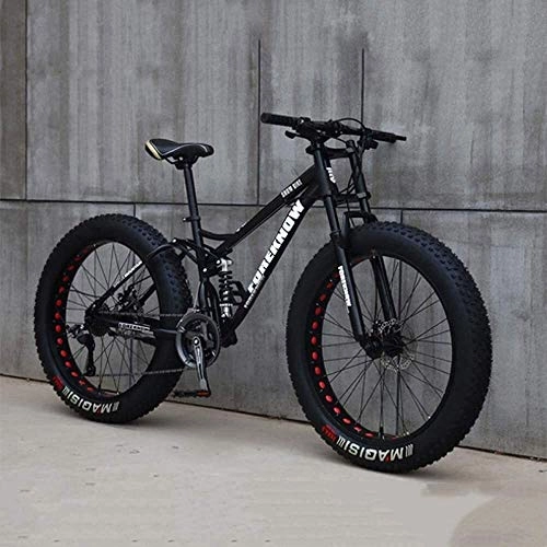 Fat Tyre Bike : Bike Bicycle, Mountain, 24 Inch 7 / 21 / 24 / 27 Speed, Men Women Student Variable Speed, Fat Tire Mens Mountain (Color : Black, Size : 24 speed)