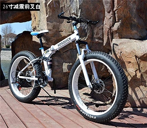 Fat Tyre Bike : Bike Bike Mountain Bikes Exercise Bike for Home Bike Male and Female Bicycles Wide Fat tire Downhill Mountain Beach Snow Bicycle Outdoor Sport 20 / 26 inch 27 Speed Folding Bike-White_26 inch