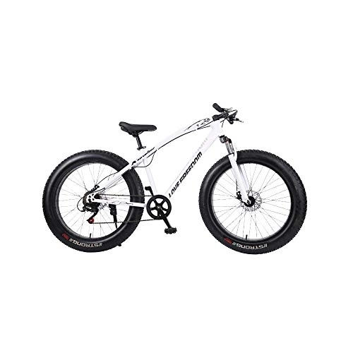 Fat Tyre Bike : BXU-BG Outdoor sports Fat Bike cross country mountain bike 26 inch 24 speed beach snow mountain 4.0 big tires adult outdoor riding (Color : White)