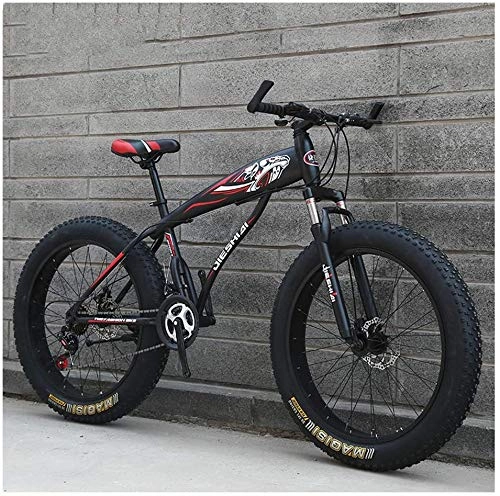 Fat Tyre Bike : CDFC Adult Mountain Bikes, Boys Girls Fat Tire Mountain Trail Bike, Dual Disc Brake Hardtail Mountain Bike, High-Carbon Steel Frame, Bicycle 26Inch Wheel, B, 21 Speed