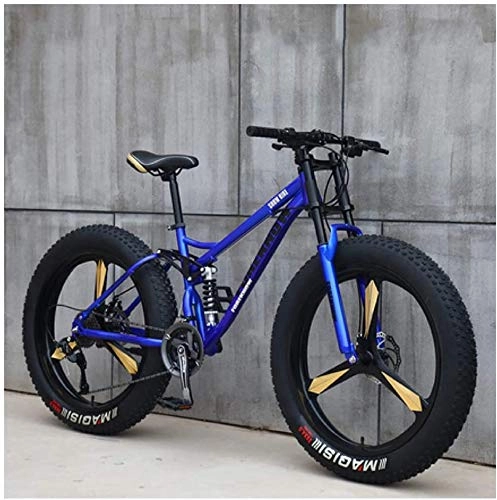 Fat Tyre Bike : CDFC Fat Tire mountain bike, 26 inch mountain bike bicycle with disc brakes, frames from carbon steel, suitable for people over 175 Cm Great Blue 3 languages, 21 Speed
