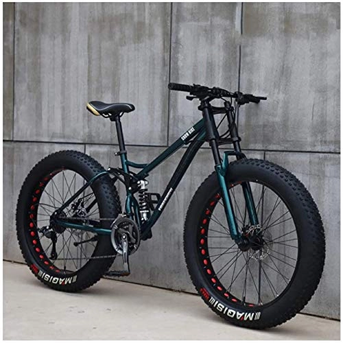 Fat Tyre Bike : CDFC Fat Tire mountain bike, 26 inch mountain bike bicycle with disc brakes, frames from carbon steel, suitable for people over 175 Cm Large, cyan language, 24 Speed